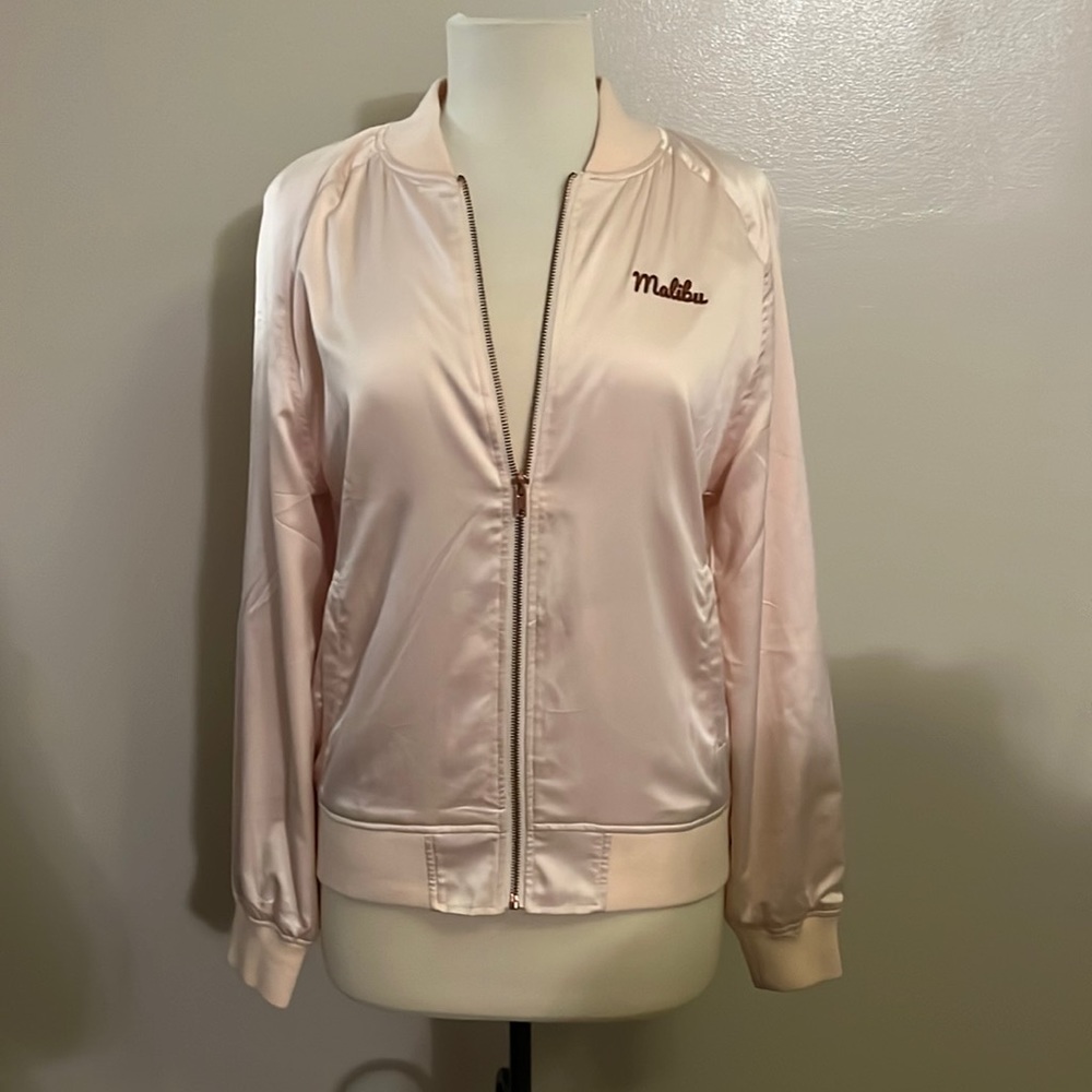 Barbiecore baby pink satin bomber jacket